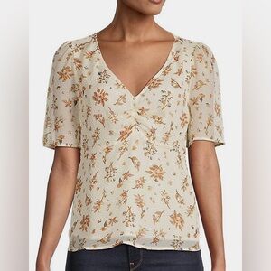 Madewell Floral Gingham Silk V-Neck Top, sz 0